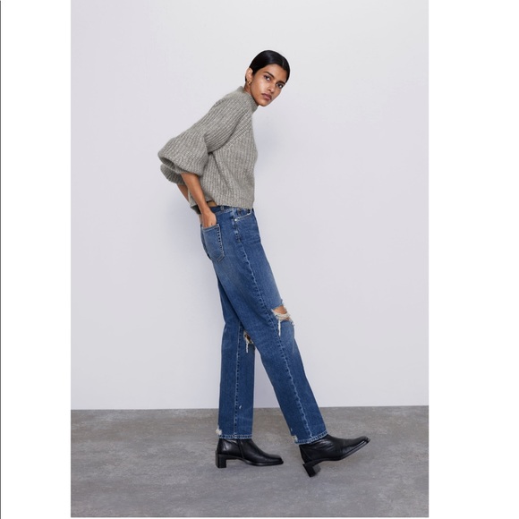 NEW!! Zara High Waisted Ripped Straight Leg Jeans - Picture 3 of 16